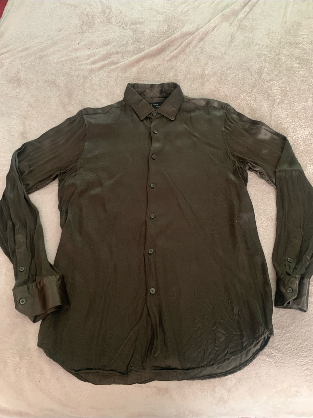 Zara Men's Dark Olive Button-Down Dress Shirt